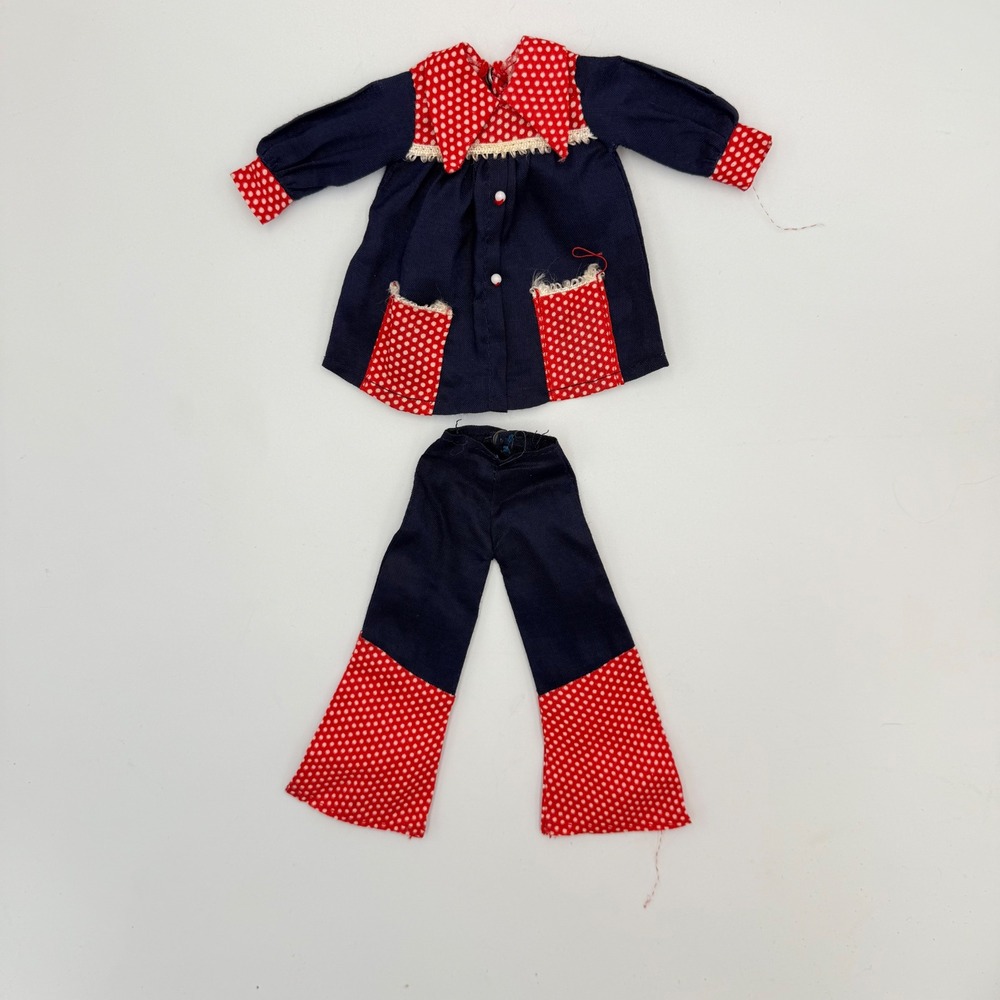 1970s Barbie Clone Outfit – Polka Dot Bell Bottoms, Collared Top, Red &‎ Blue